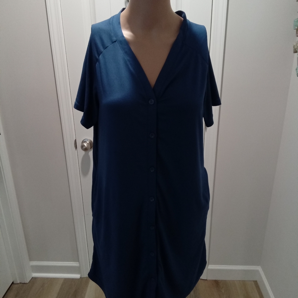 Ekouaer Size S Women's Blue Button-Up Dress